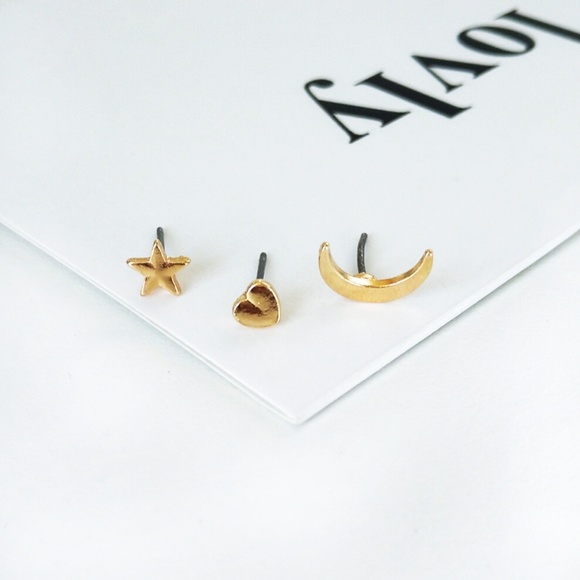 Star Heart Moon Stud Sets Earrings - Picture 4 of 4